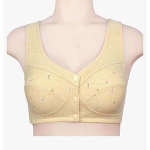 Women's Daisy Beige Bras Comfortable Front Button Cotton Wirefree Size 42/95